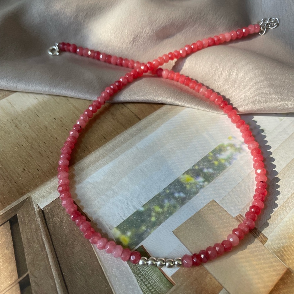 Rhodochrosite Bead Necklace in 925 sterling silver. Handmade necklace
